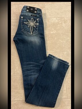 Miss Me Girl's Skinny Jeans Size 12 Embroidered Studded Pocket JK53635